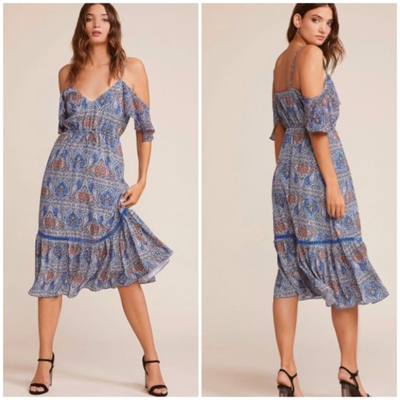 NWT Jack by BB Dakota Blue Printed Midi Dress SM - Picture 1 of 8